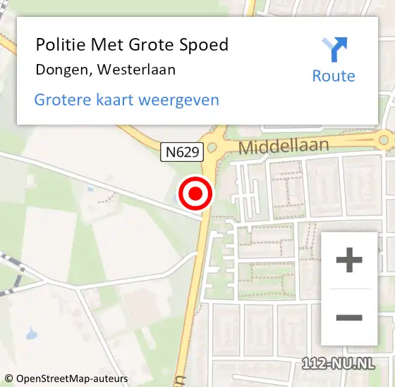 Locatie op kaart van de 112 melding: Politie Met Grote Spoed Naar Dongen, Westerlaan op 15 juli 2023 13:43