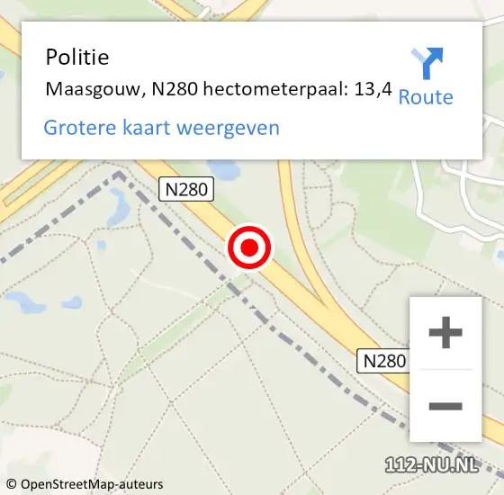 Locatie op kaart van de 112 melding: Politie Maasgouw, N280 hectometerpaal: 13,4 op 15 juli 2023 14:04