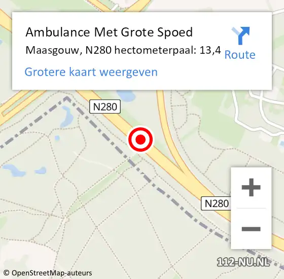 Locatie op kaart van de 112 melding: Ambulance Met Grote Spoed Naar Maasgouw, N280 hectometerpaal: 13,4 op 15 juli 2023 14:07