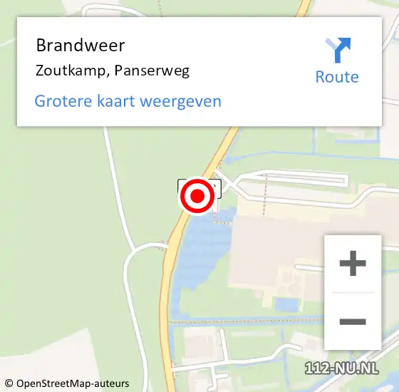 Locatie op kaart van de 112 melding: Brandweer Zoutkamp, Panserweg op 1 september 2014 18:22