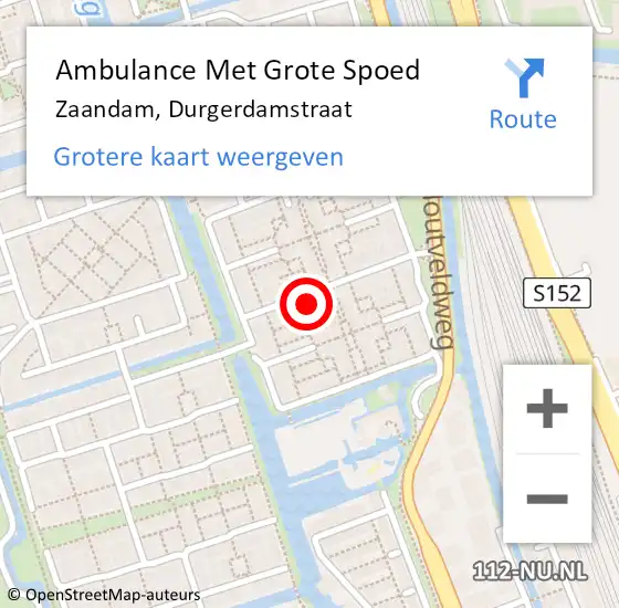 Locatie op kaart van de 112 melding: Ambulance Met Grote Spoed Naar Zaandam, Durgerdamstraat op 15 juli 2023 14:44