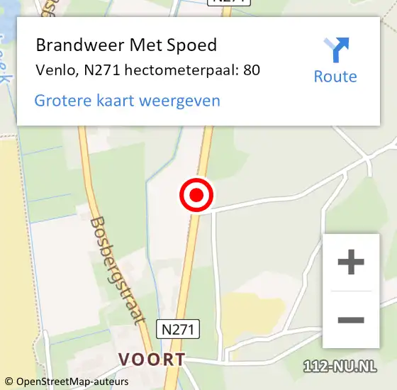 Locatie op kaart van de 112 melding: Brandweer Met Spoed Naar Venlo, N271 hectometerpaal: 80 op 15 juli 2023 14:46