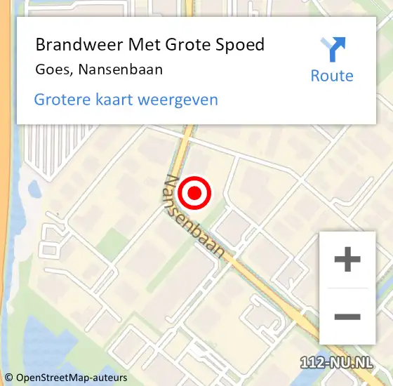 Locatie op kaart van de 112 melding: Brandweer Met Grote Spoed Naar Goes, Nansenbaan op 15 juli 2023 15:13