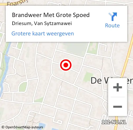 Locatie op kaart van de 112 melding: Brandweer Met Grote Spoed Naar Driesum, Van Sytzamawei op 15 juli 2023 15:23