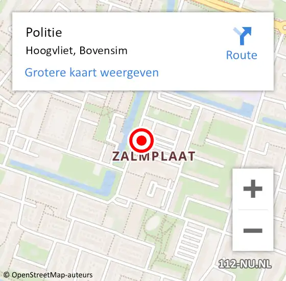 Locatie op kaart van de 112 melding: Politie Hoogvliet, Bovensim op 15 juli 2023 15:36