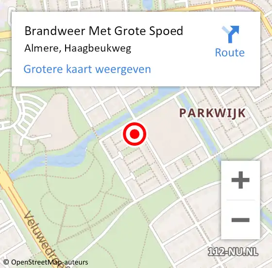 Locatie op kaart van de 112 melding: Brandweer Met Grote Spoed Naar Almere, Haagbeukweg op 15 juli 2023 16:07