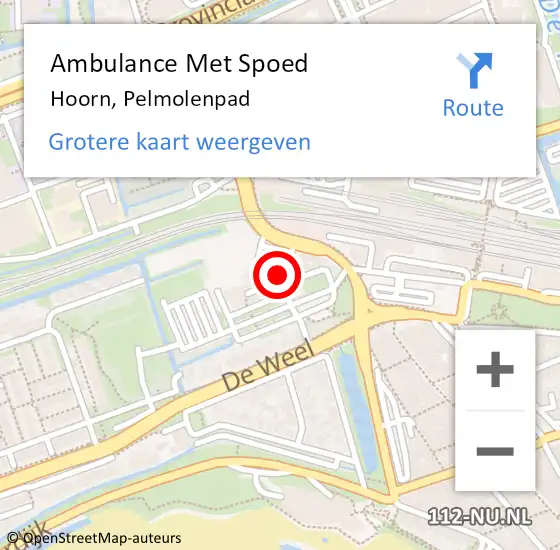 Locatie op kaart van de 112 melding: Ambulance Met Spoed Naar Hoorn, Pelmolenpad op 15 juli 2023 16:28