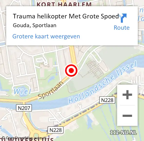 Locatie op kaart van de 112 melding: Trauma helikopter Met Grote Spoed Naar Gouda, Sportlaan op 15 juli 2023 16:40