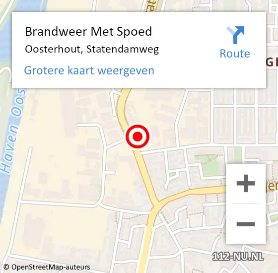 Locatie op kaart van de 112 melding: Brandweer Met Spoed Naar Oosterhout, Statendamweg op 15 juli 2023 17:04