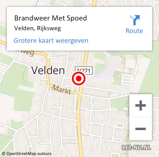 Locatie op kaart van de 112 melding: Brandweer Met Spoed Naar Velden, Rijksweg op 15 juli 2023 17:09