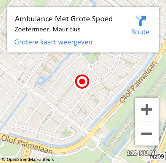 Locatie op kaart van de 112 melding: Ambulance Met Grote Spoed Naar Zoetermeer, Mauritius op 15 juli 2023 17:10