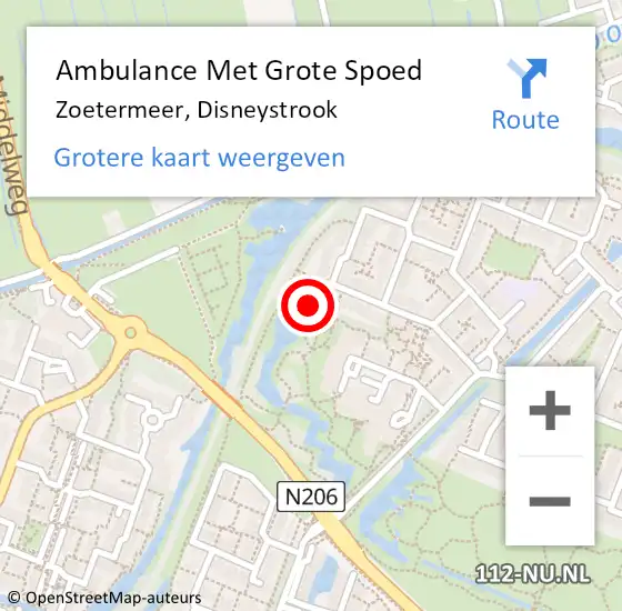 Locatie op kaart van de 112 melding: Ambulance Met Grote Spoed Naar Zoetermeer, Disneystrook op 15 juli 2023 17:20