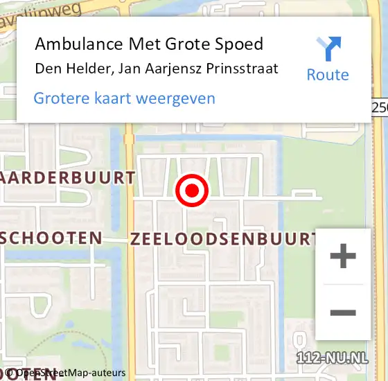 Locatie op kaart van de 112 melding: Ambulance Met Grote Spoed Naar Den Helder, Jan Aarjensz Prinsstraat op 15 juli 2023 17:48