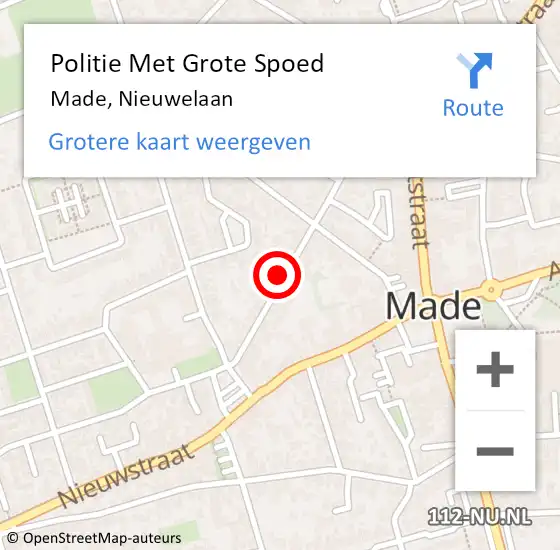 Locatie op kaart van de 112 melding: Politie Met Grote Spoed Naar Made, Nieuwelaan op 15 juli 2023 18:05