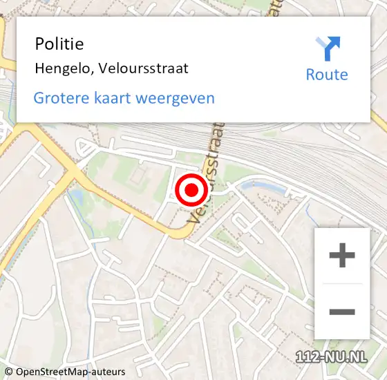 Locatie op kaart van de 112 melding: Politie Hengelo, Veloursstraat op 15 juli 2023 18:37