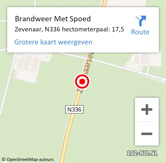 Locatie op kaart van de 112 melding: Brandweer Met Spoed Naar Zevenaar, N336 hectometerpaal: 17,5 op 15 juli 2023 18:49