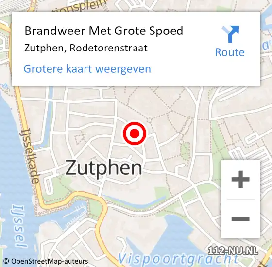 Locatie op kaart van de 112 melding: Brandweer Met Grote Spoed Naar Zutphen, Rodetorenstraat op 15 juli 2023 19:04