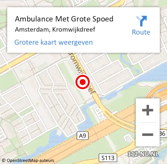 Locatie op kaart van de 112 melding: Ambulance Met Grote Spoed Naar Amsterdam, Kromwijkdreef op 15 juli 2023 19:30