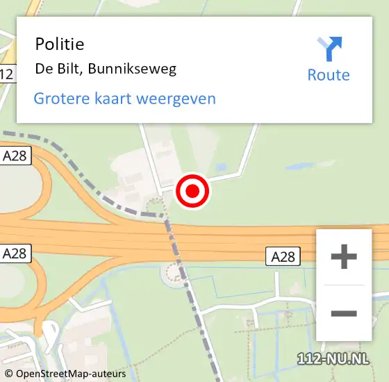 Locatie op kaart van de 112 melding: Politie De Bilt, Bunnikseweg op 15 juli 2023 19:43