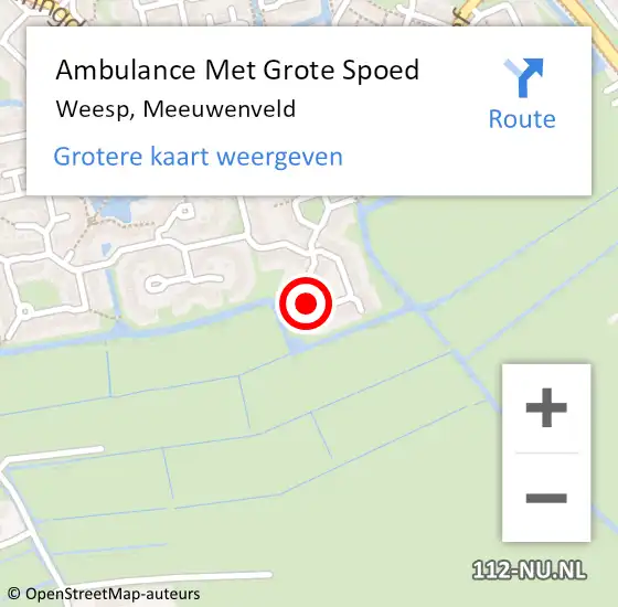 Locatie op kaart van de 112 melding: Ambulance Met Grote Spoed Naar Weesp, Meeuwenveld op 1 september 2014 18:55