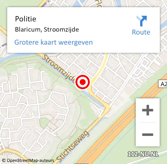 Locatie op kaart van de 112 melding: Politie Blaricum, Stroomzijde op 15 juli 2023 20:22