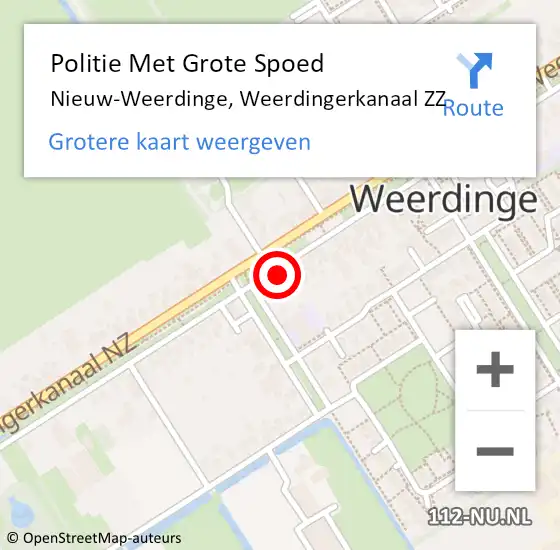 Locatie op kaart van de 112 melding: Politie Met Grote Spoed Naar Nieuw-Weerdinge, Weerdingerkanaal ZZ op 15 juli 2023 20:27