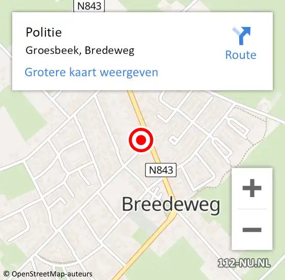 Locatie op kaart van de 112 melding: Politie Groesbeek, Bredeweg op 15 juli 2023 20:36