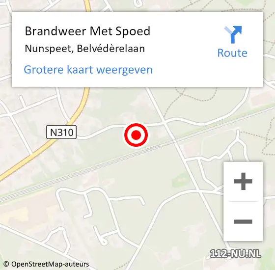 Locatie op kaart van de 112 melding: Brandweer Met Spoed Naar Nunspeet, Belvédèrelaan op 15 juli 2023 21:02