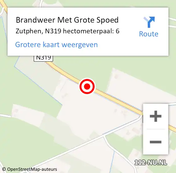 Locatie op kaart van de 112 melding: Brandweer Met Grote Spoed Naar Zutphen, N319 hectometerpaal: 6 op 15 juli 2023 21:16