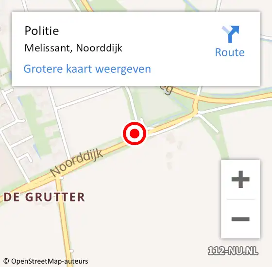 Locatie op kaart van de 112 melding: Politie Melissant, Noorddijk op 15 juli 2023 21:17