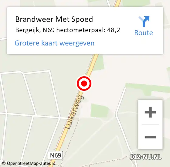 Locatie op kaart van de 112 melding: Brandweer Met Spoed Naar Bergeijk, N69 hectometerpaal: 48,2 op 15 juli 2023 21:36
