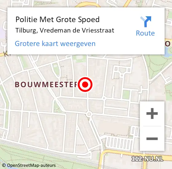 Locatie op kaart van de 112 melding: Politie Met Grote Spoed Naar Tilburg, Vredeman de Vriesstraat op 15 juli 2023 21:55