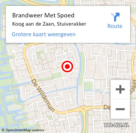 Locatie op kaart van de 112 melding: Brandweer Met Spoed Naar Koog aan de Zaan, Stuiverakker op 15 juli 2023 21:56