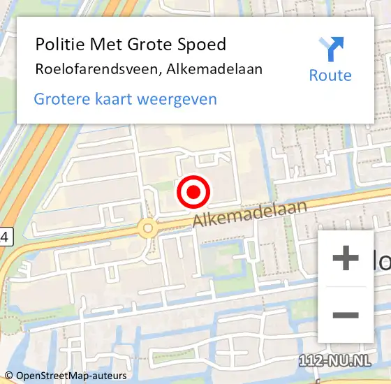 Locatie op kaart van de 112 melding: Politie Met Grote Spoed Naar Roelofarendsveen, Alkemadelaan op 15 juli 2023 22:20