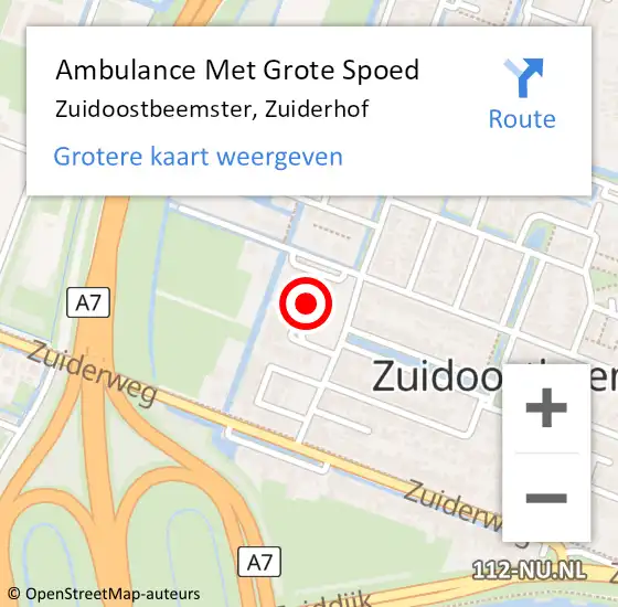 Locatie op kaart van de 112 melding: Ambulance Met Grote Spoed Naar Zuidoostbeemster, Zuiderhof op 15 juli 2023 22:54