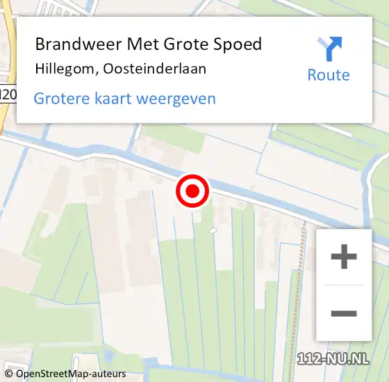 Locatie op kaart van de 112 melding: Brandweer Met Grote Spoed Naar Hillegom, Oosteinderlaan op 15 juli 2023 23:03