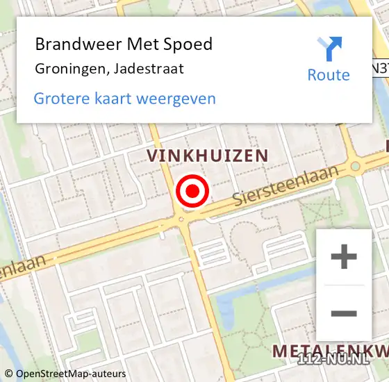 Locatie op kaart van de 112 melding: Brandweer Met Spoed Naar Groningen, Jadestraat op 15 juli 2023 23:22