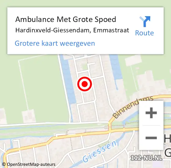 Locatie op kaart van de 112 melding: Ambulance Met Grote Spoed Naar Hardinxveld-Giessendam, Emmastraat op 15 juli 2023 23:43