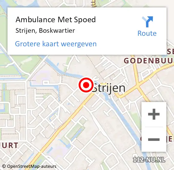 Locatie op kaart van de 112 melding: Ambulance Met Spoed Naar Strijen, Boskwartier op 16 juli 2023 00:06
