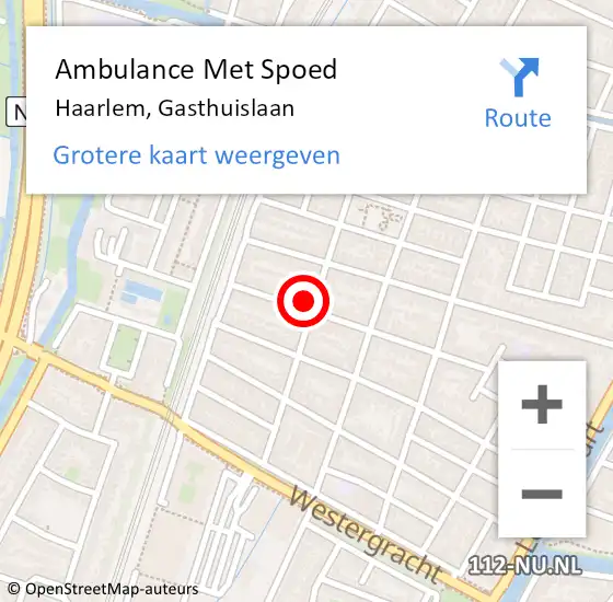 Locatie op kaart van de 112 melding: Ambulance Met Spoed Naar Haarlem, Gasthuislaan op 16 juli 2023 00:14