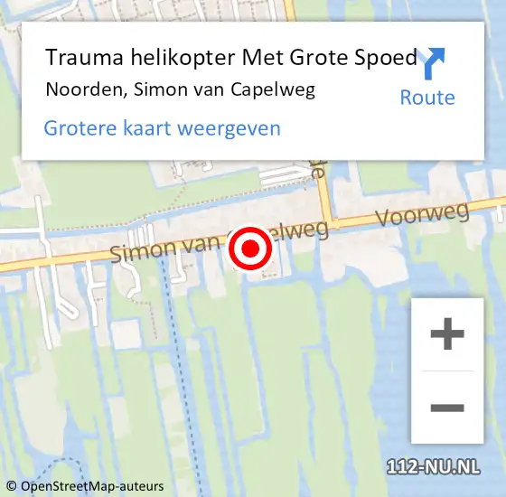 Locatie op kaart van de 112 melding: Trauma helikopter Met Grote Spoed Naar Noorden, Simon van Capelweg op 16 juli 2023 00:17