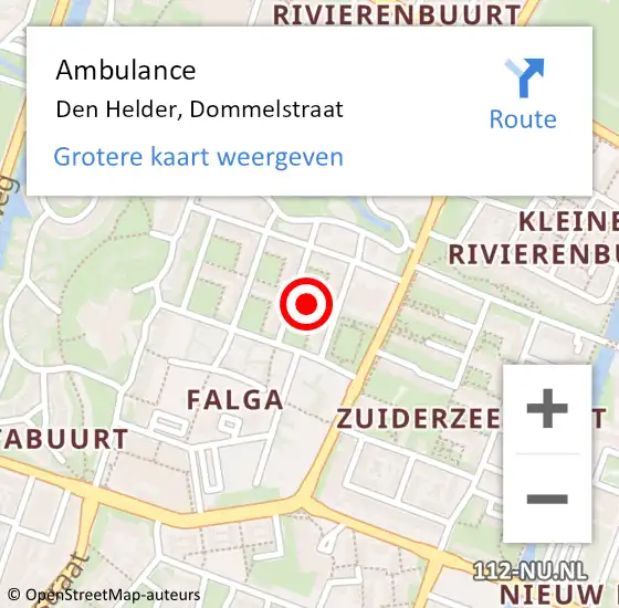 Locatie op kaart van de 112 melding: Ambulance Den Helder, Dommelstraat op 16 juli 2023 00:25