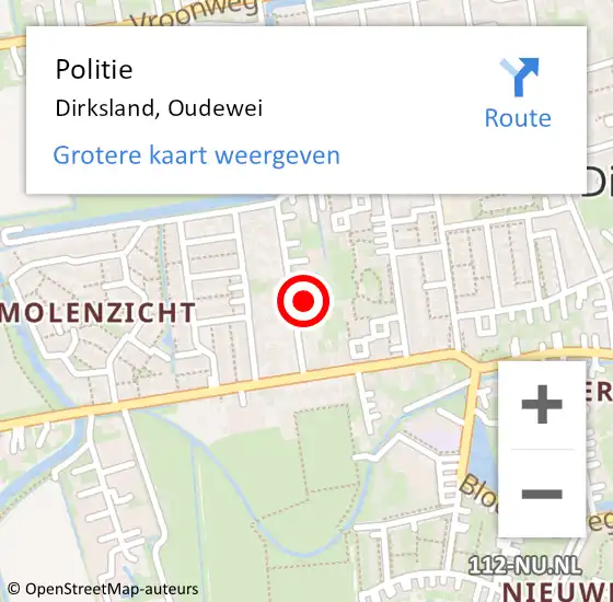 Locatie op kaart van de 112 melding: Politie Dirksland, Oudewei op 13 oktober 2013 11:40