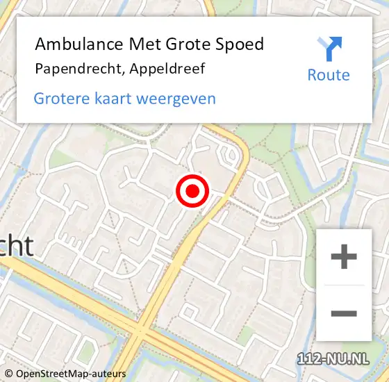Locatie op kaart van de 112 melding: Ambulance Met Grote Spoed Naar Papendrecht, Appeldreef op 16 juli 2023 00:40