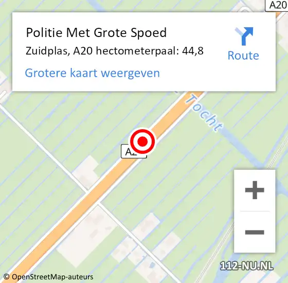 Locatie op kaart van de 112 melding: Politie Met Grote Spoed Naar Zuidplas, A20 hectometerpaal: 44,8 op 16 juli 2023 00:58