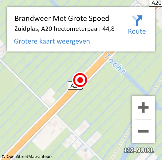 Locatie op kaart van de 112 melding: Brandweer Met Grote Spoed Naar Zuidplas, A20 hectometerpaal: 44,8 op 16 juli 2023 00:59