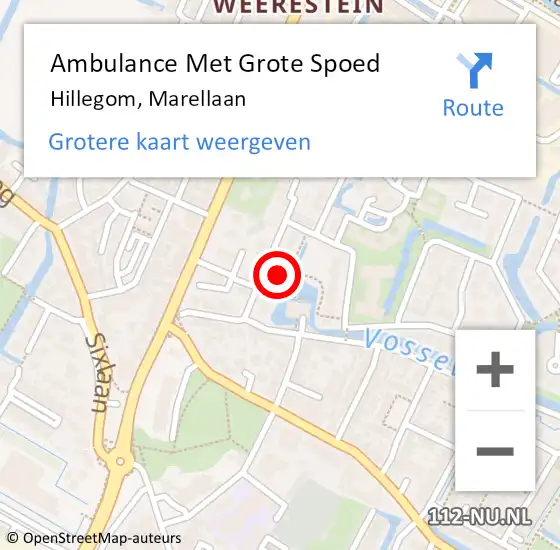 Locatie op kaart van de 112 melding: Ambulance Met Grote Spoed Naar Hillegom, Marellaan op 16 juli 2023 01:26