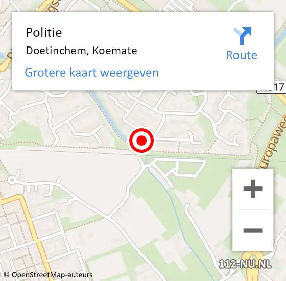 Locatie op kaart van de 112 melding: Politie Doetinchem, Koemate op 16 juli 2023 01:54