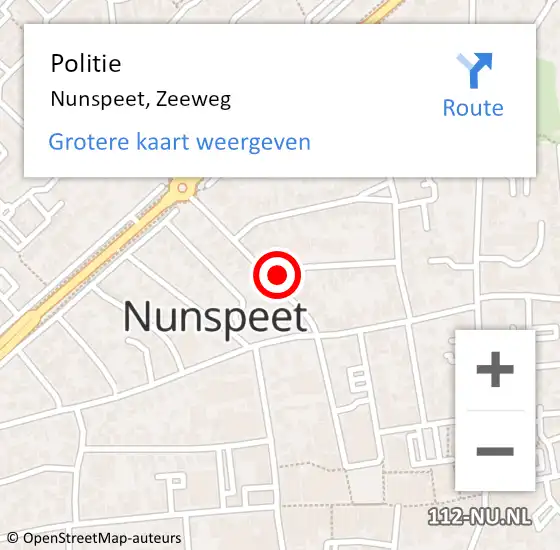 Locatie op kaart van de 112 melding: Politie Nunspeet, Zeeweg op 16 juli 2023 02:02