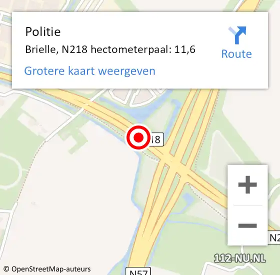 Locatie op kaart van de 112 melding: Politie Brielle, N218 hectometerpaal: 11,6 op 16 juli 2023 03:11